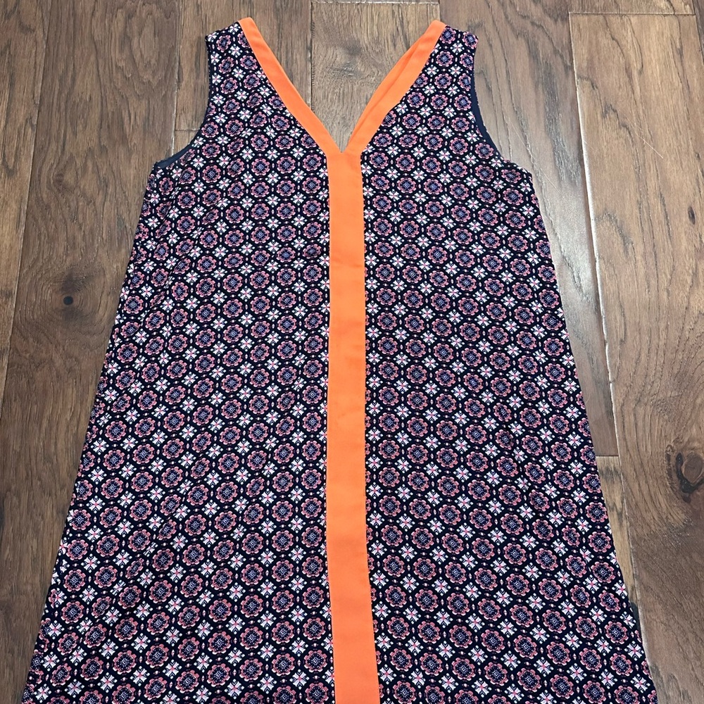 THML Boho Shift Dress Sleeveless Medium Coral Navy Blue Geometric Open Back